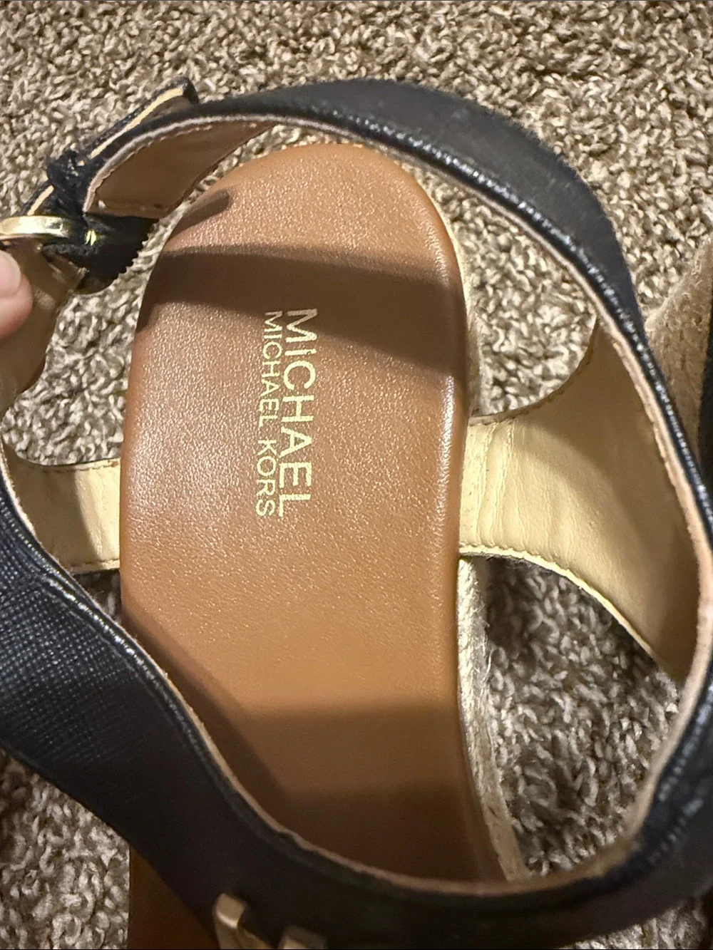Michael Michael Kors Thong Wedge Espadrille Sandals MK Logo Black Espadrilles 7M